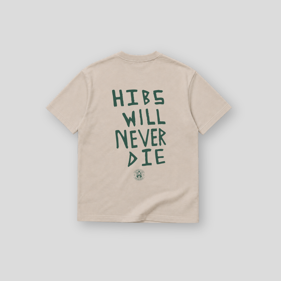 Hibernian Will Never Die T-Shirt - Stone - Adults
