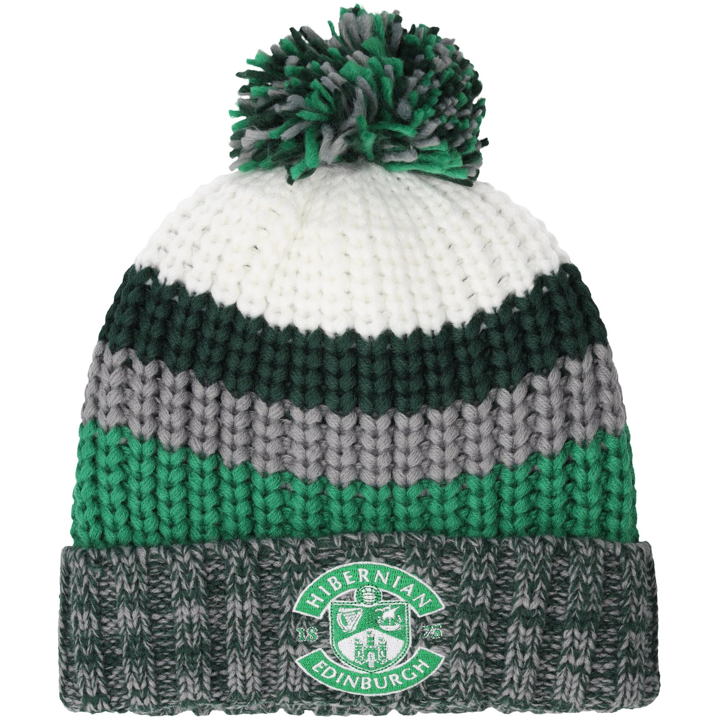 Hibernian Chunky Stripe Bobble Beanie - Green - Adults
