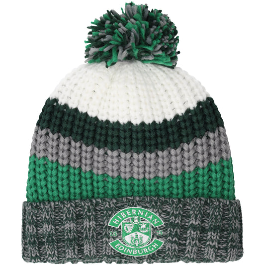 Hibernian Chunky Stripe Bobble Beanie - Green - Adults