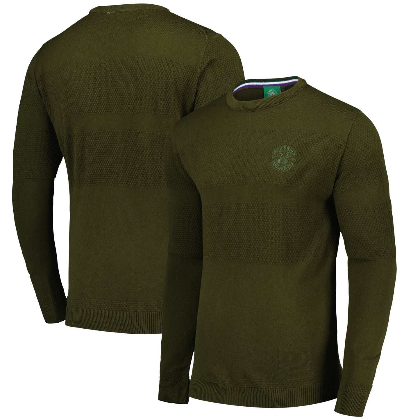 Hibernian Textured Stripe Crew Jumper - Khaki Marl - Mens