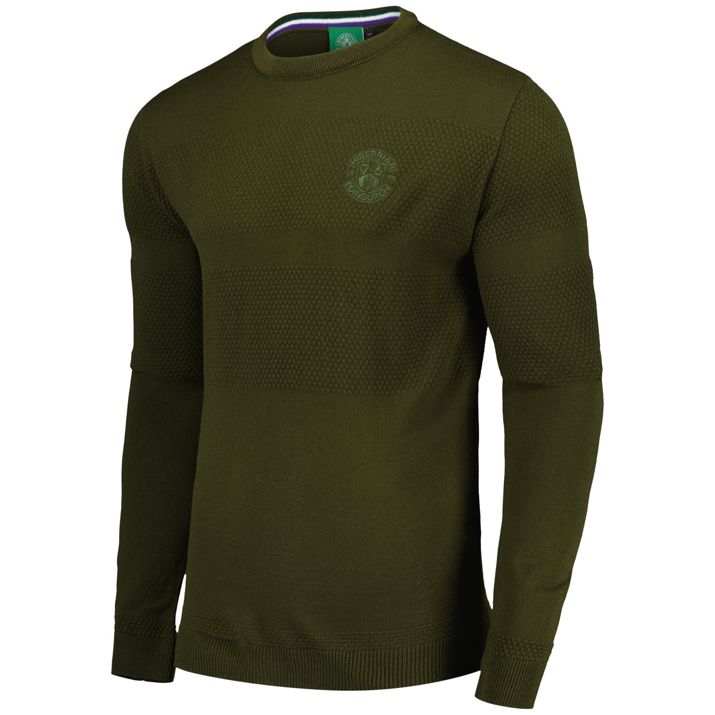 Hibernian Textured Stripe Crew Jumper - Khaki Marl - Mens