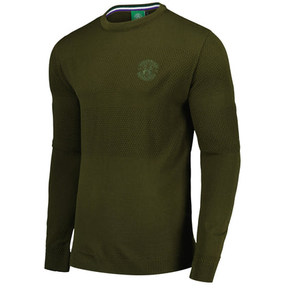 Hibernian Textured Stripe Crew Jumper - Khaki Marl - Mens