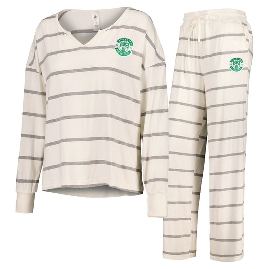 Hibernian Long Striped Pyjamas - White - Womens