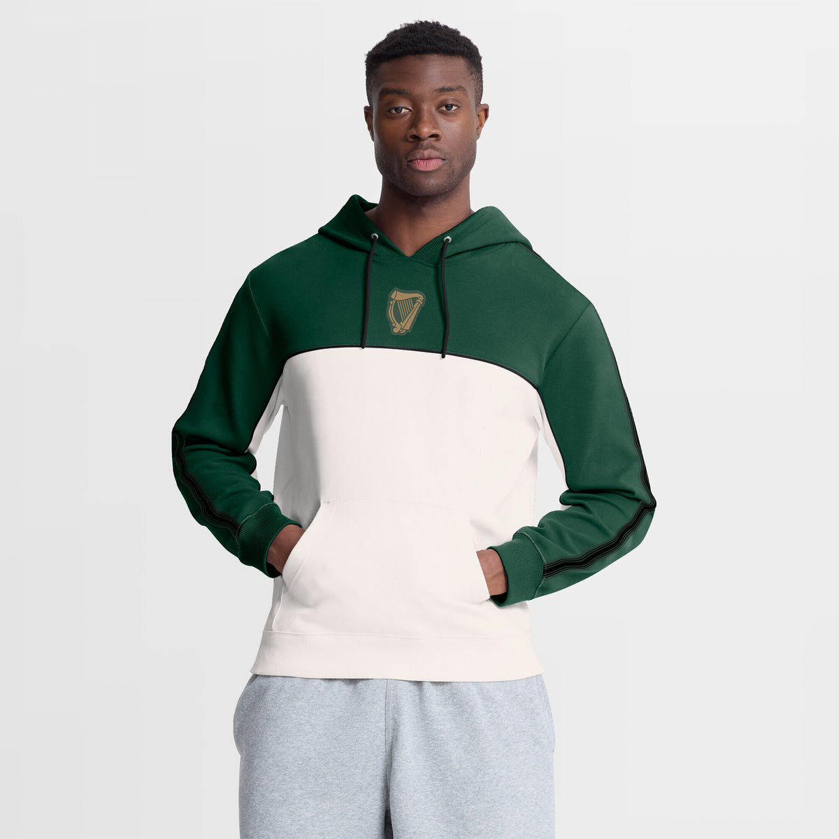 Hibernian Retro Overhead Hoodie - Dark Green - Mens