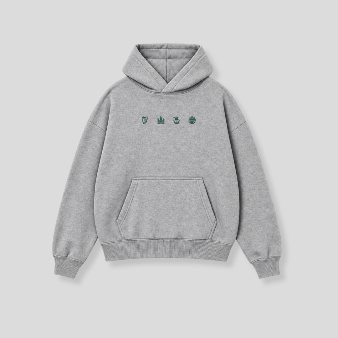 Hibernian Crest Icons Hoody - Heather Grey - Adults