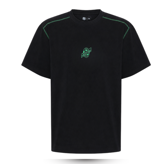 Oversized T-Shirt with Centred Satellite Logo - Black - Mens