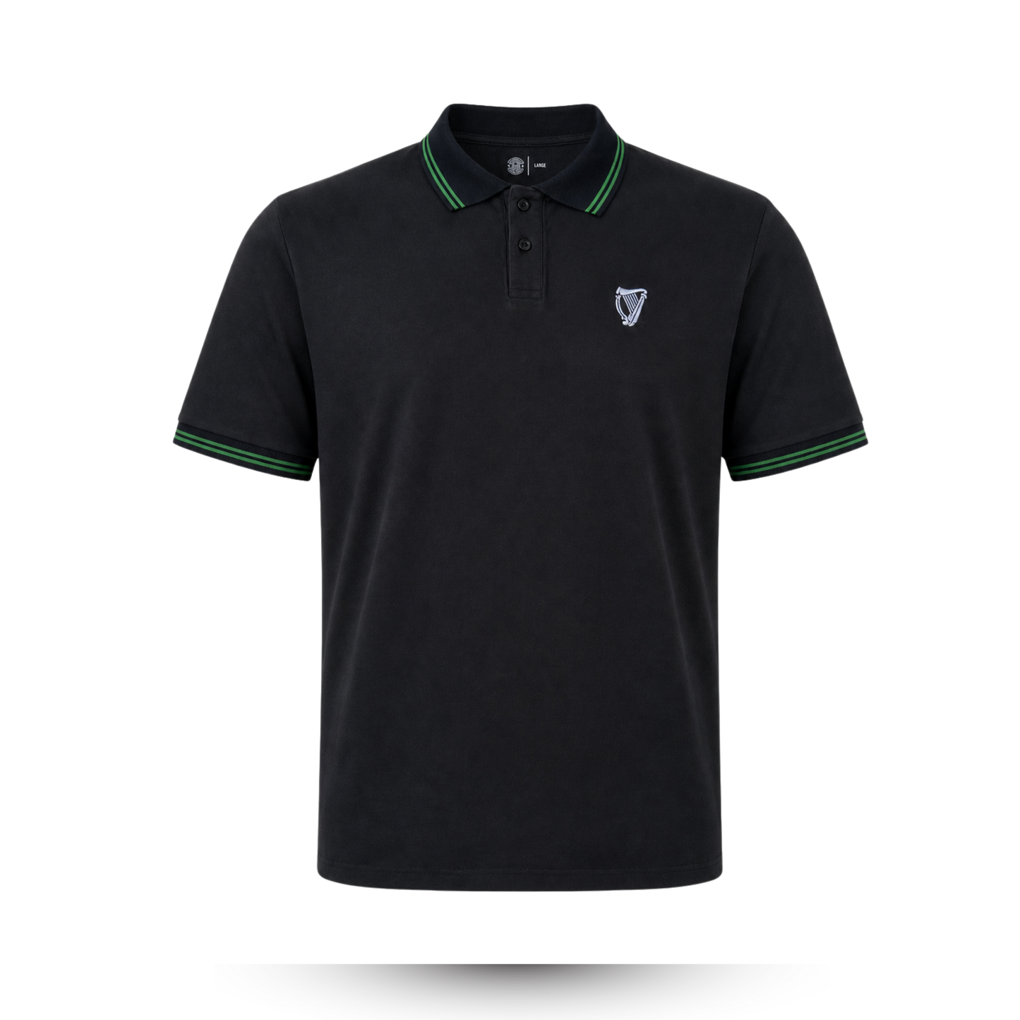 Hibernian Polo Shirt with Harp Logo - Black - Mens