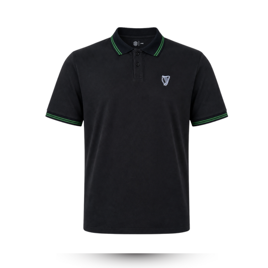 Hibernian Polo Shirt with Harp Logo - Black - Mens