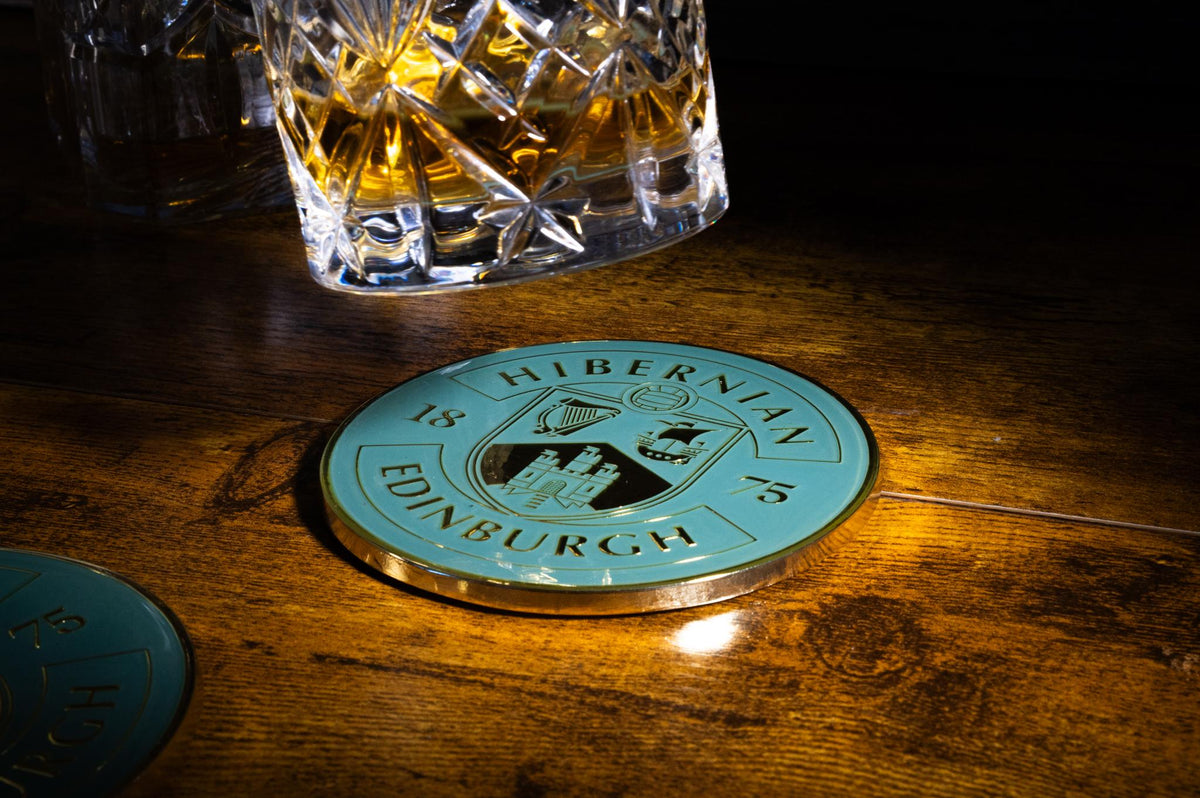 Hibernian Metal Mug Coaster - Green Gold