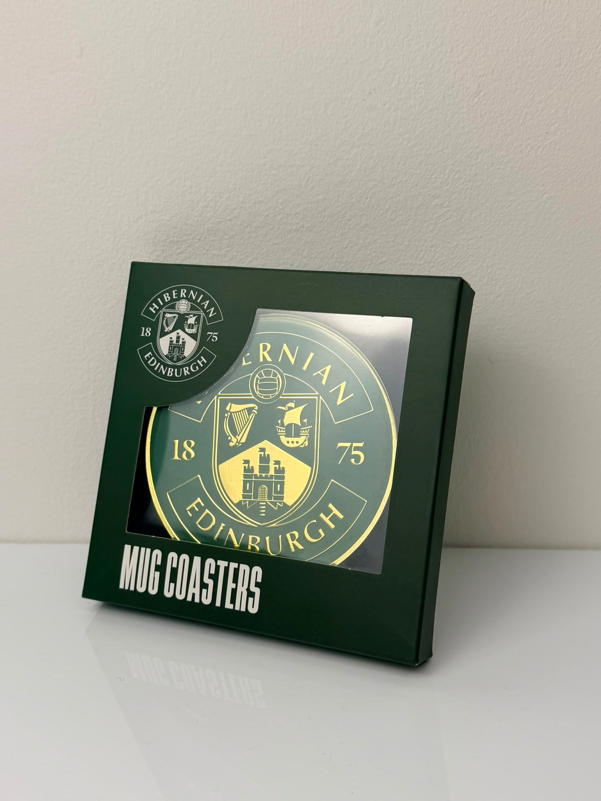 Hibernian Metal Mug Coaster - Green Gold