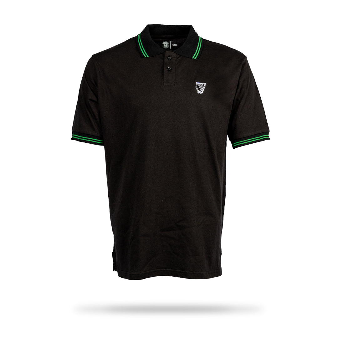 Hibernian Polo Shirt with Harp Logo - Black - Mens