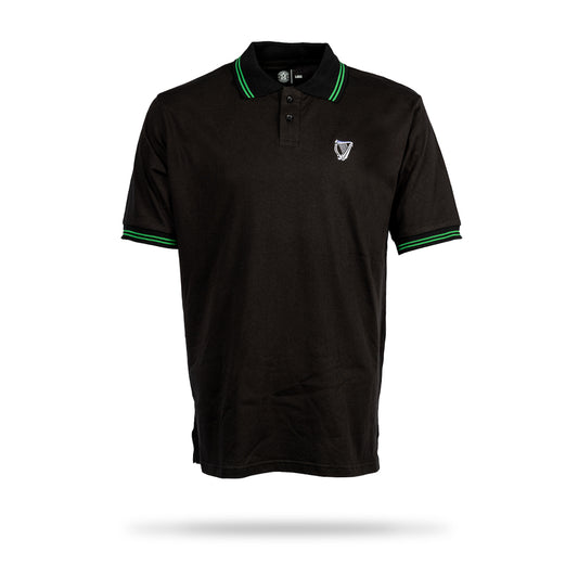 Hibernian Polo Shirt with Harp Logo - Black - Mens