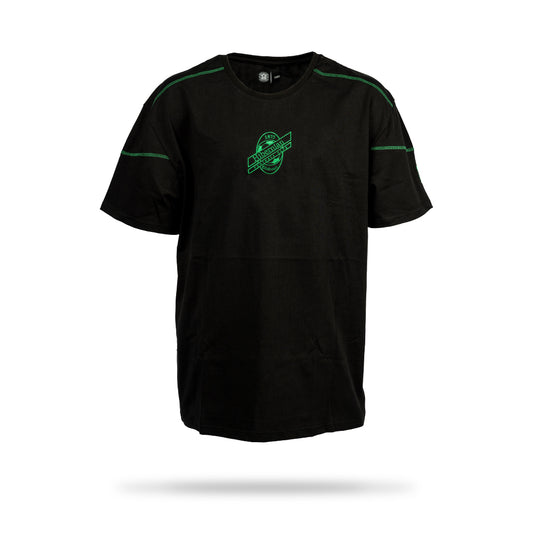 Oversized T-Shirt with Centred Satellite Logo - Black - Mens