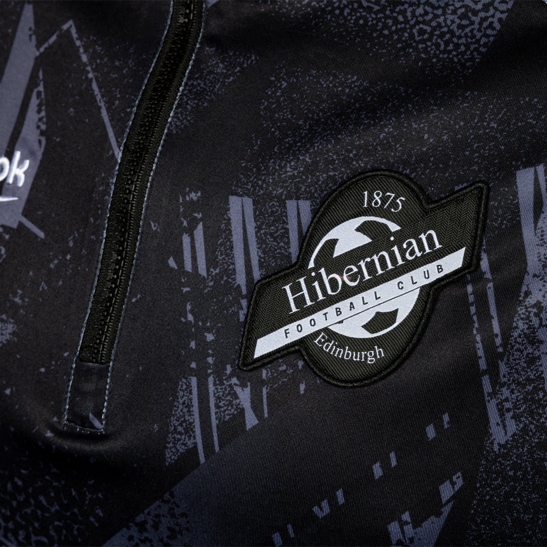 Hibernian Pre Match Third Midlayer 1/4 Zip Top - Black/White - Youth