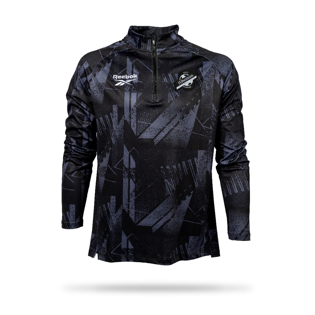 Hibernian Pre Match Third Midlayer 1/4 Zip Top - Black/White - Mens